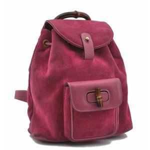 Gucci Suedeleather With Bamboo Top Handle Pink Suede Backpack